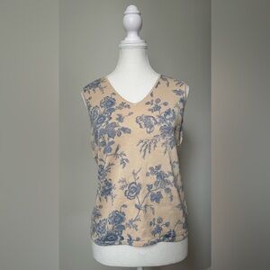 DEANE & WHITE Vintage Blue Floral Cottagecore Coquette Sleeveless Top Size M